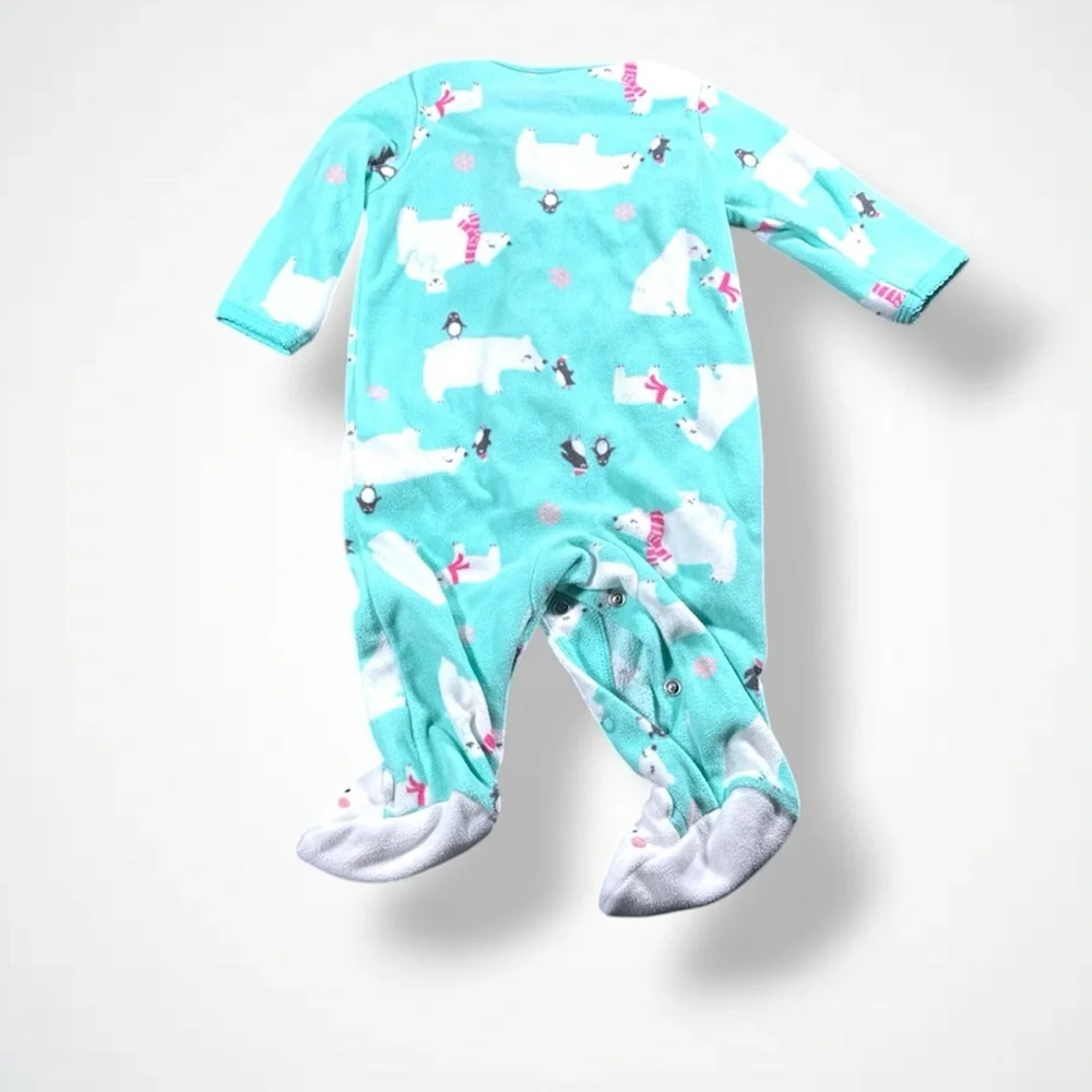 4/$20 Turquoise Fleece Polar Bear Sleeper - Picture 4 of 4